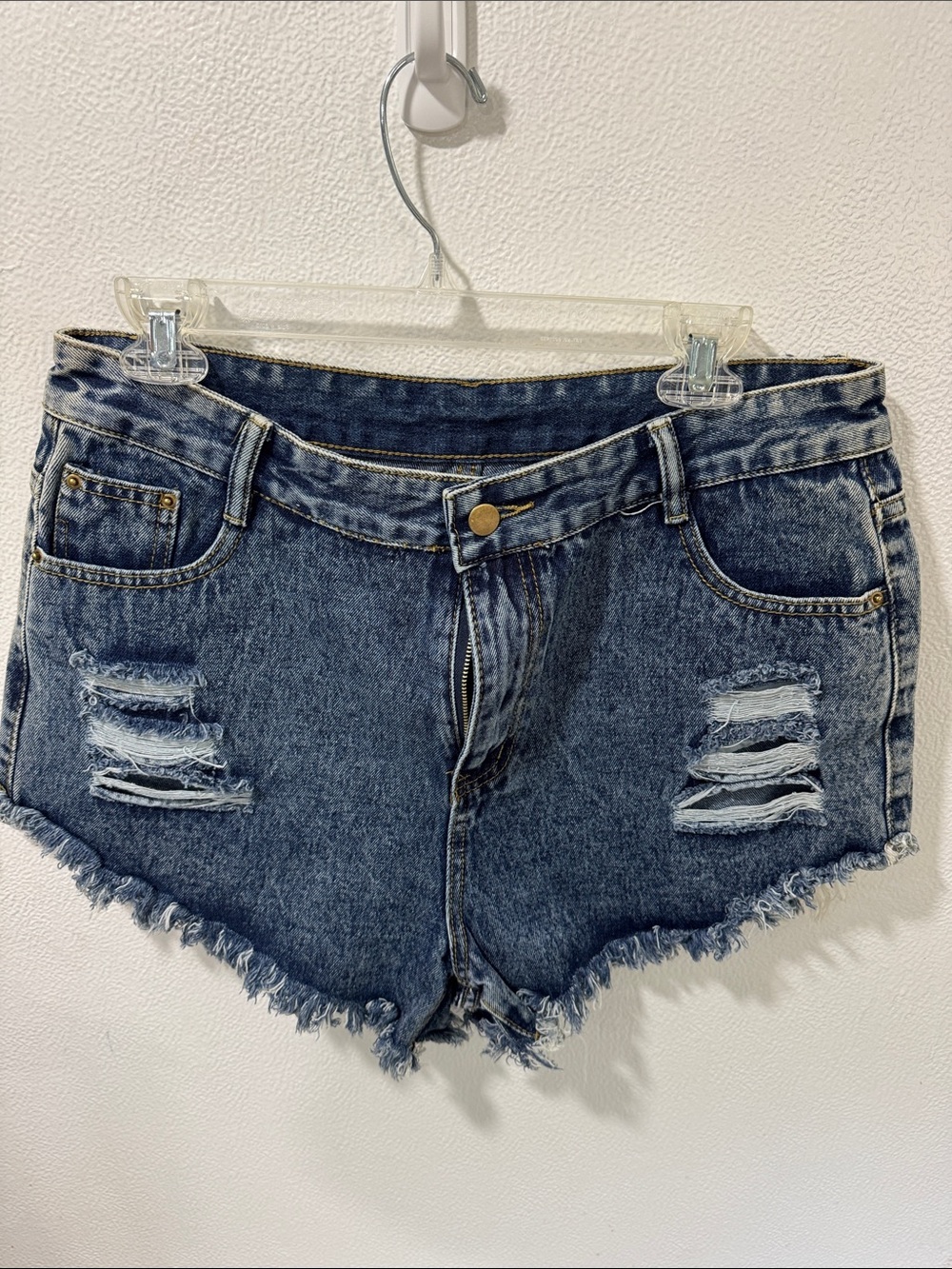 Women's Dark Blue Distressed Denim Shorts